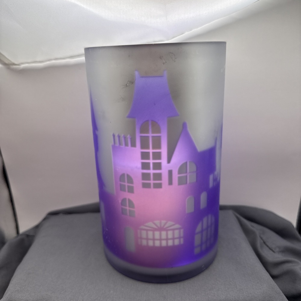 8" High 4.5" Wide Purple And Grey Haunted Mansion Candle Holder